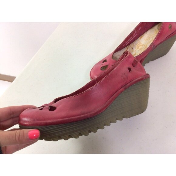 Fly London Red Leather Shoes Wedge Heels Womens 37 - Picture 6 of 7